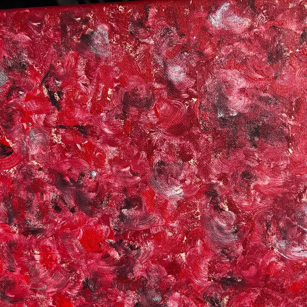HANDCRAFTED RED, CREAM, BLACK & SILVER ABSTRACT ART PAINTING 9